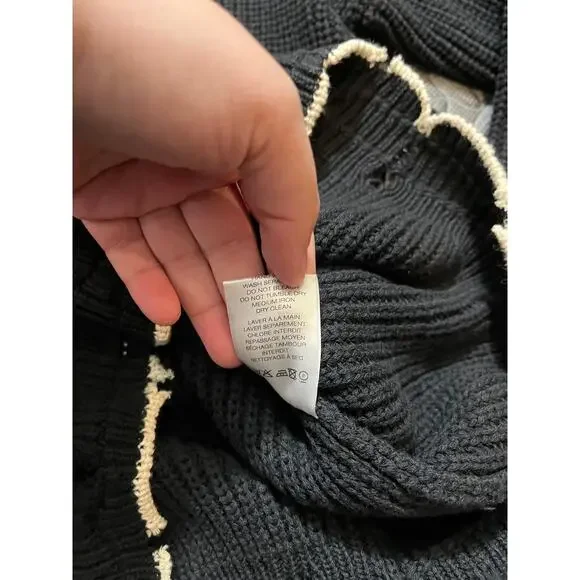 IRO Distressed Chunky Knit Crewneck Sweater‎ Black Medium Grunge Moto Cotton - Picture 5 of 8